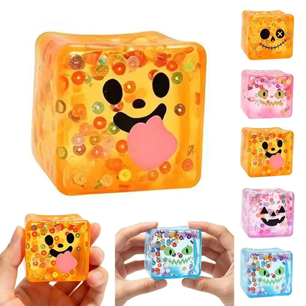 Halloween Jelly Cube Squishy: Slow-Rebound Spooky Face