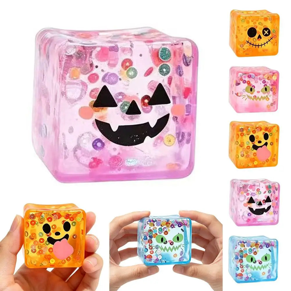 Halloween Jelly Cube Squishy: Slow-Rebound Spooky Face